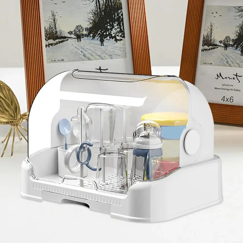 Portable Baby Bottle Drying Rack & Organizer - Dustproof Storage Container with Removable Drip Tray, Hygienic Feeding Accessorie