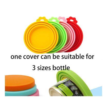 3In1 Silicone Reusable Soft Pet Seal Feed Cans Lid Keep Food Fresh Cover Flexible Storage Household Cup Glass Bottle With Spoon