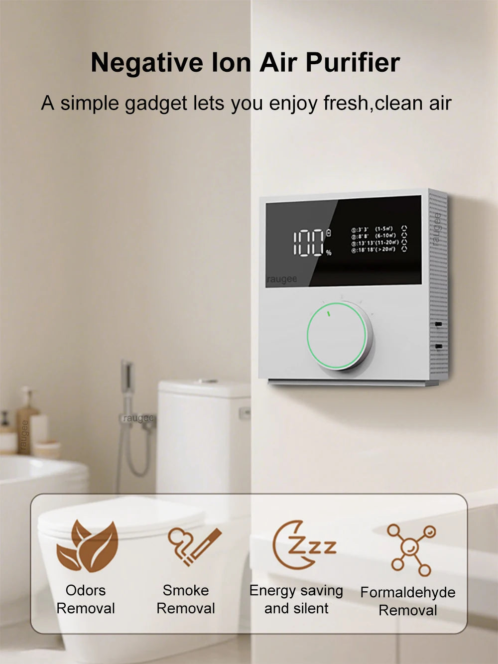 Air Purifier Odor Eliminator Negative Ion Generator Smart Air Freshener USB Rechargeable Portable Air Purifier for Home Toilet