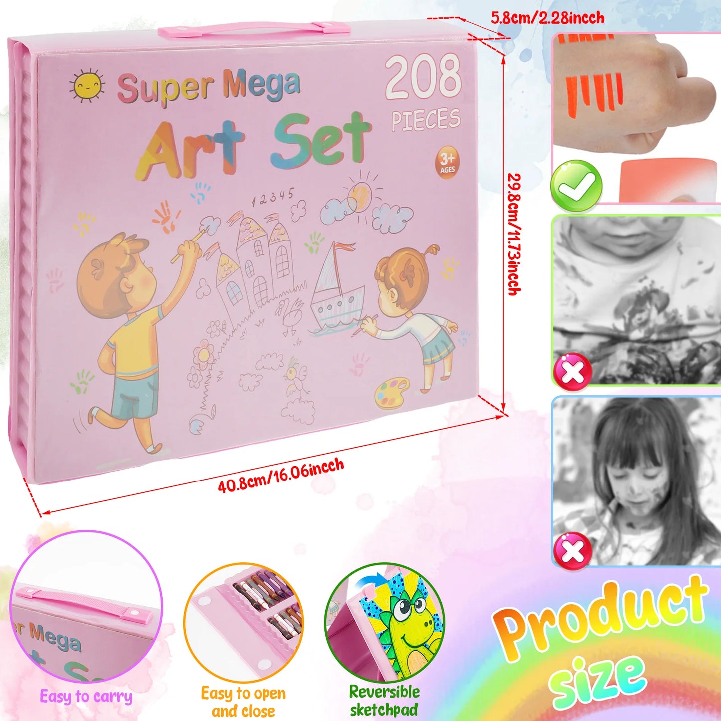208Pcs Kids Art Set Watercolor Drawing Colored Pencils Sketch Pad Painting Drawing Tool Art Supplies School Stationery Set
