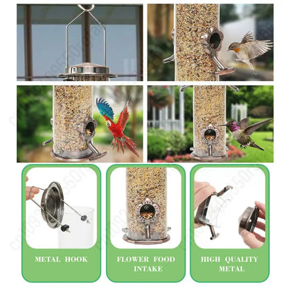 Metal Bird Feeders with 4 Feeding Ports Hanging Bird Seed Feeder Weather Resistant Tubular Bird Food Dispenser For Birds Feeding