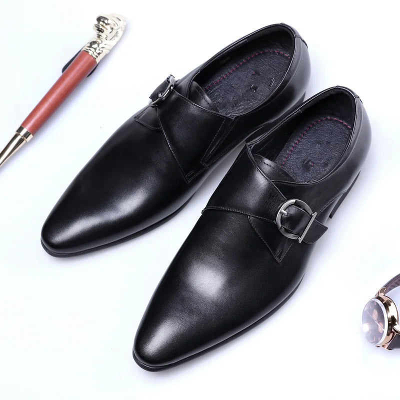 Men's Pointed Toe Business Leather Shoes Comfortable Wear Shoes Metal Buckle Men's Shoes Dress Shoes Men Wedding Shoes Sz 39-48