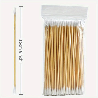 100/300PCS 6 Inch Precision Tips Cotton Swabs - Long Wooden Stick Cotton Buds Pointed Cotton Swabs With Case - Cotton