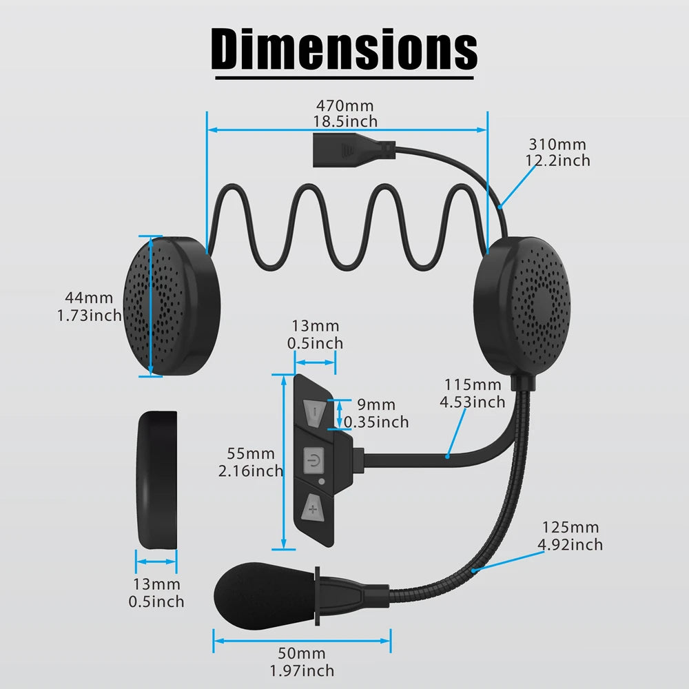 Bluetooth 5.2 Motorcycle Helmet Headset Wireless Handsfree Stereo Music Player Moto Headphone Noise Reduction Earphone With Mic