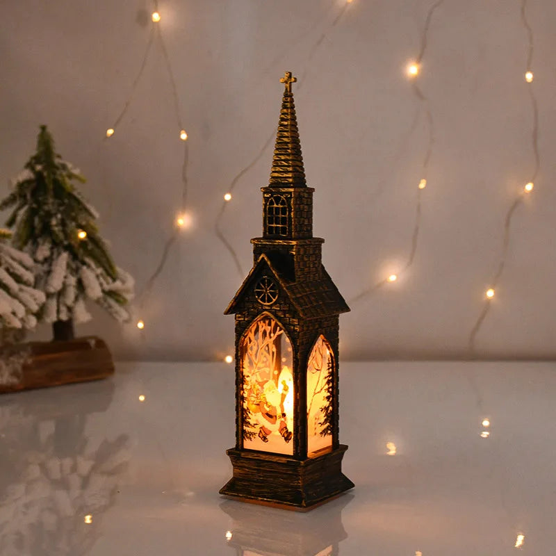 Christmas Church Castle Led Lantern Light Santa Claus Snowman Pattern Church Lights Christmas New Year Decoration For Home