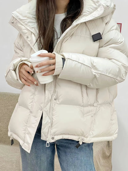2025 New Women's Hooded Down Jacket 90% Duck Down Thickened Short Down Jacket Casual Versatile Fashion Cuffs Label Warm Coat