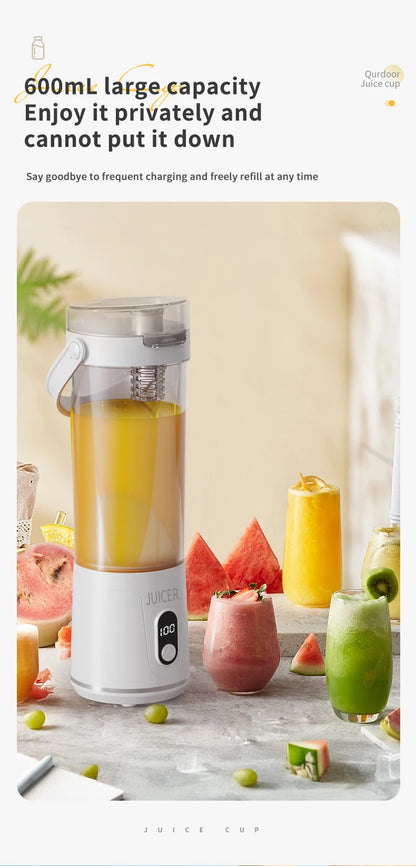 Portable Juice Blender 600ml 12 Blades Fast Blending USB Rechargeable For Outdoor Milkshake Smoothie Electric Juicing Cup