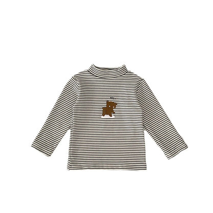 2025 Autumn Kids Baby Boys Shirts Striped Long Sleeve Cotton Bear Infant Boys Tops Stretch Versatile Toddler Boys Shirts