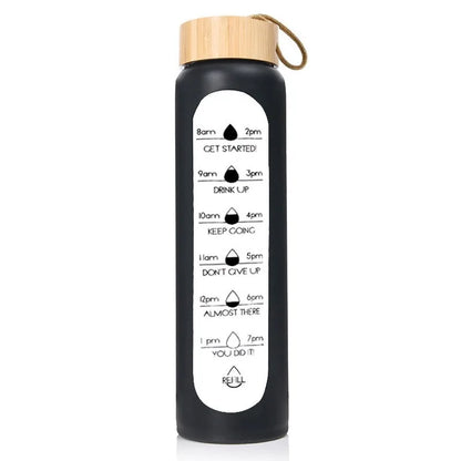 1000ML Glass Water Bottles With Straw, Glass Bottle With Silicone Sleeve And Time Marker, For Gym Home Office