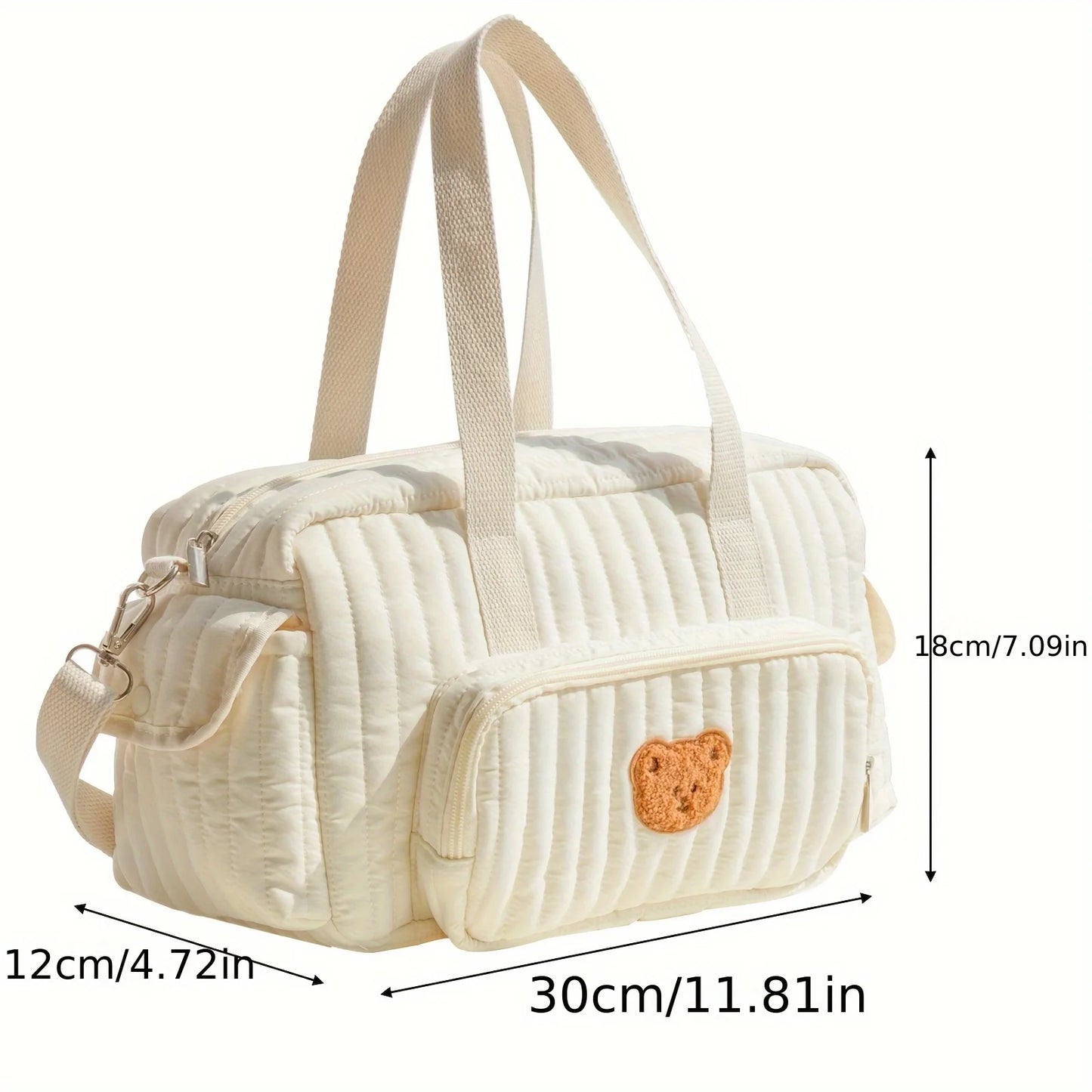 Mom'S Portable Diaper Bag with Bear Patch Durable Polyester Hand Washable Ideal for Travel and Daily Use Travel Diaper Bag