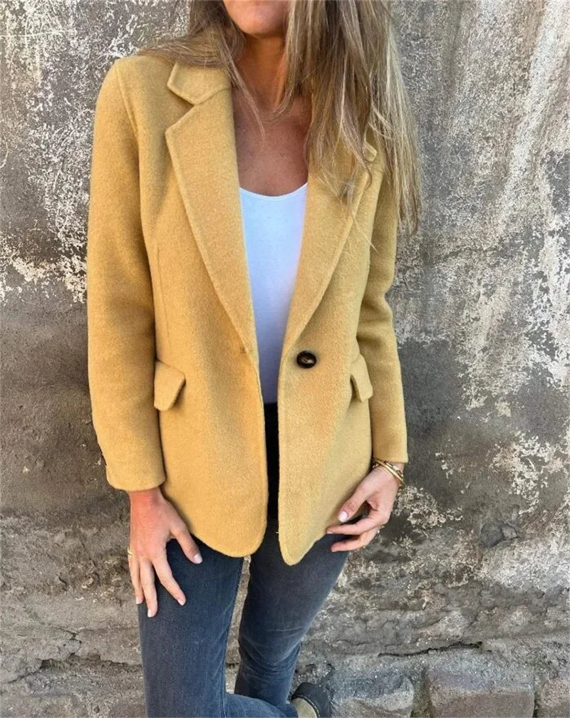 Office Lady New Elegant Chic Jacket Long Sleeve Lapel Button Loose Outwear Tweed Jacket 2025 Autumn Winter Women Woolen Coat