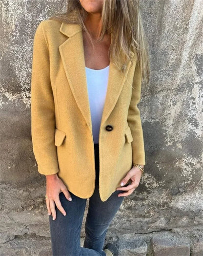 Office Lady New Elegant Chic Jacket Long Sleeve Lapel Button Loose Outwear Tweed Jacket 2025 Autumn Winter Women Woolen Coat