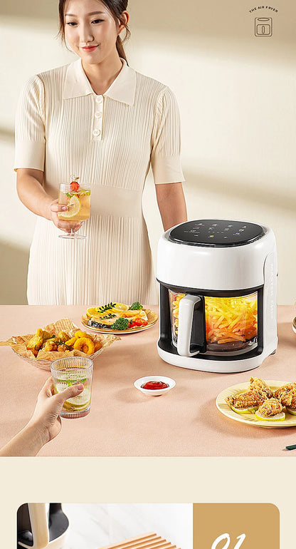 Smart Electric Air Fryer Large Capacity Convection Oven Deep Fryer Without Oil Kitchen 360°Baking Viewable Window Home Applianc