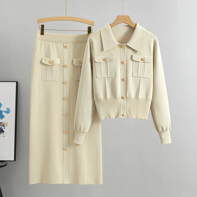 Elegant Office Sweaters Tops+slim High Waist Knitwear Skirts 2 Piece Sets Women New Streetwear Tracksuit Korean Fashion Autumn