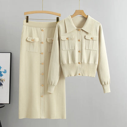 Elegant Office Sweaters Tops+slim High Waist Knitwear Skirts 2 Piece Sets Women New Streetwear Tracksuit Korean Fashion Autumn