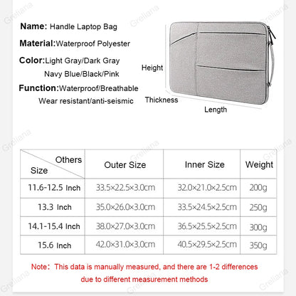 Laptop Bag 13.3 15.6 14 inch Waterproof Notebook Case Sleeve For Macbook Air Pro 13 16 15 Lenovo Computer Handbag Briefcase Bag