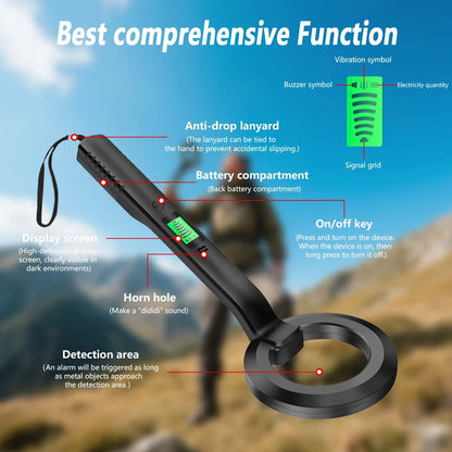 High Sensitivity Handheld Metal Detector with Alarm & Pinpoint Coil for Security/Industrial/Treasure Hunting