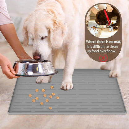 1 pcs Silicone Dog Feeding Mat with Raised Edges, Non-Slip Waterproof Pet Food Mat for Small & Medium Dogs and cats (Light Gray)