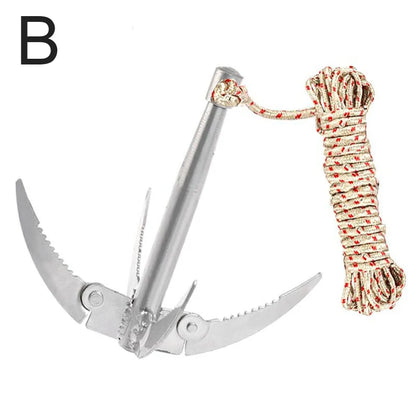 Folding Boats Anchor With Rope Outdoor Grappling Hook Survival Tool Sturdy Durable For Small Boat Canoes Fishing Supplies