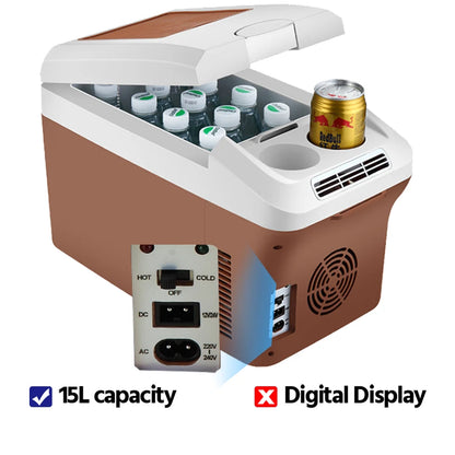 Car Refrigerator 15L Mini Fridge Refrigeration/Heat 12V/24V Green and Energy Efficient Multi-Purpose Auto/Home Refrigerator