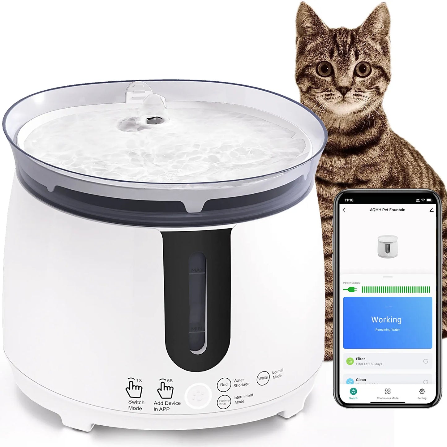 AQHH App Control Cat Water Fountain Wireless Pump Pet Water Fountain Inside Automatic Smart Fountain fuente de agua para gato