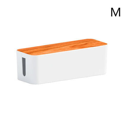 Cable Storage Box Power Strip Case Wooden Power Line Wire Management Organizer Anti-Dust Charger Socket Network Line Storage Bin