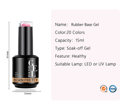 BORN PRETTY Milky Pink Rubber Base Gel Nail Polish Glitter 15ml Semi-Permanent Varnish Soak Off Self Leveling UV LED Gel