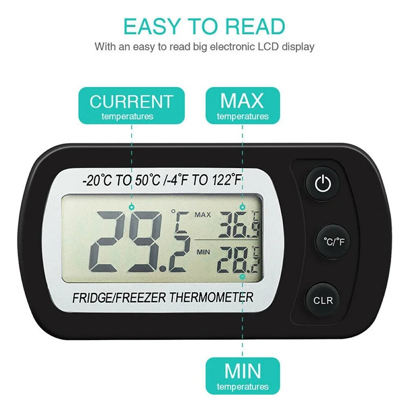 Fridge Thermometer With Hook Anti-Humidity Refrigerator Freezer Electric LCD Display Digital Thermometer Temperature Monitor