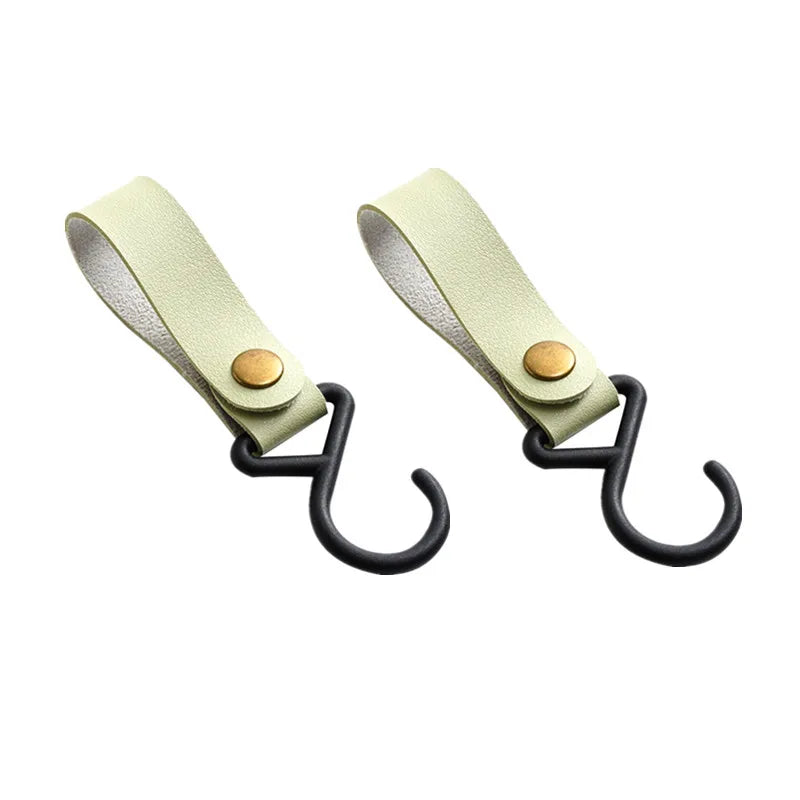 1/2pcs Portable PU Leather Baby Stroller Hook Hanger Velcros Pram Hook Carabiner Cart Organizer Clip for Stroller Accessories