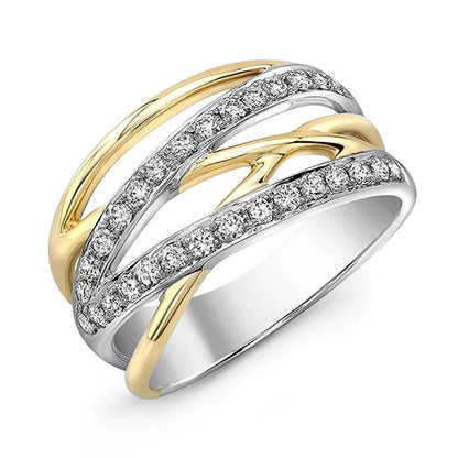 Popular Women's Ring with Sparkling Cubic Zirconia Hollow Heart Leaf Design in Two Tone Hip Hop Rock  Party Girl Jewelry