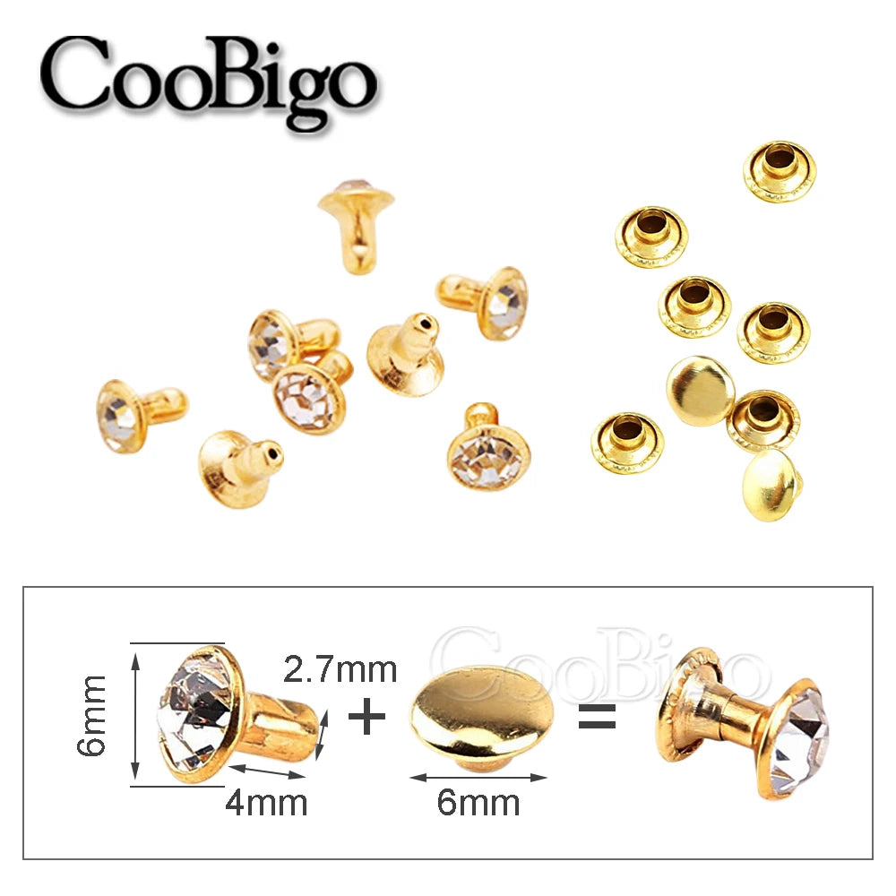 100sets Glass Crystal Double Cap Rivet Stud Rhinestone Nail Spike DIY Leathercraft Fashion Apparel Shoes Bags Decor Accessories