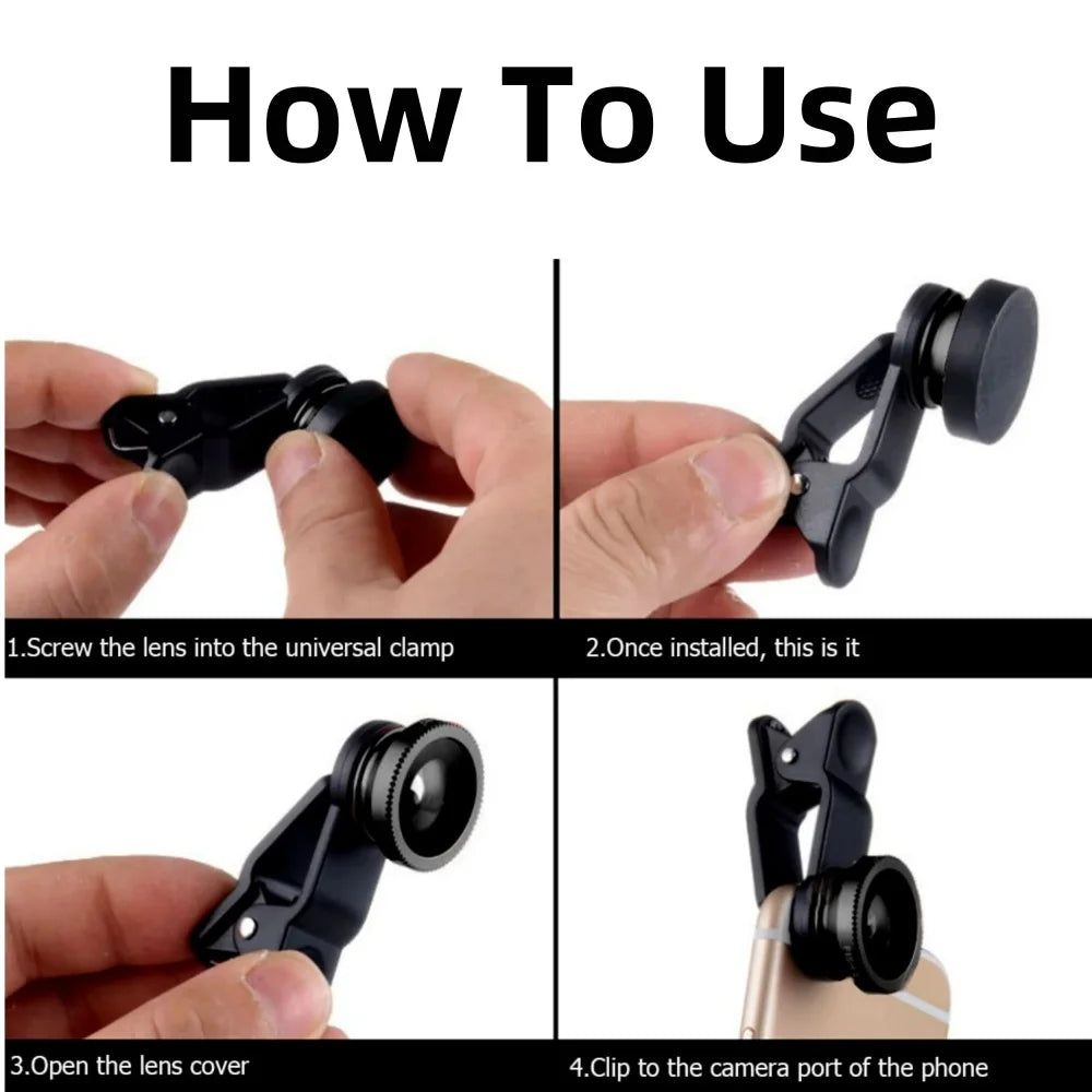 For All Smart Phone 3 in 1 Fisheye Phone Lens Wide Angle Zoom Lens Fish Eye Macro Lenses Camera Kits With Clip Lens On The Phone
