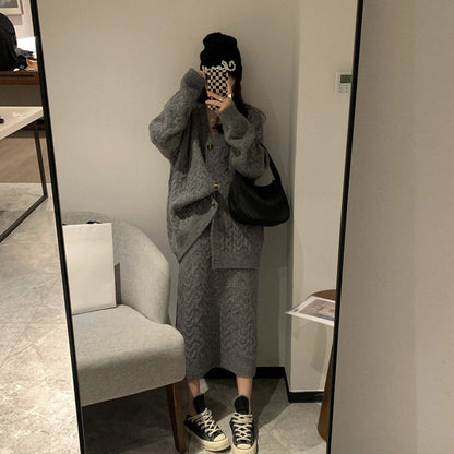 Women Sweater Winter 2 Piece Sets Elegnat Knitted Suits Female Sweaters Vintage Womens Skirt High Waist Autumn Vintage Vestidos