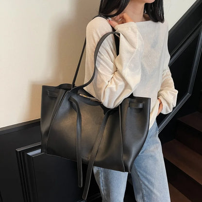 Big Shoulder Hand Commuting Bags for Women Large Capacity Drawstring Bucket Shopping Totes Top-Handle Bag 2025 Latest Handbags