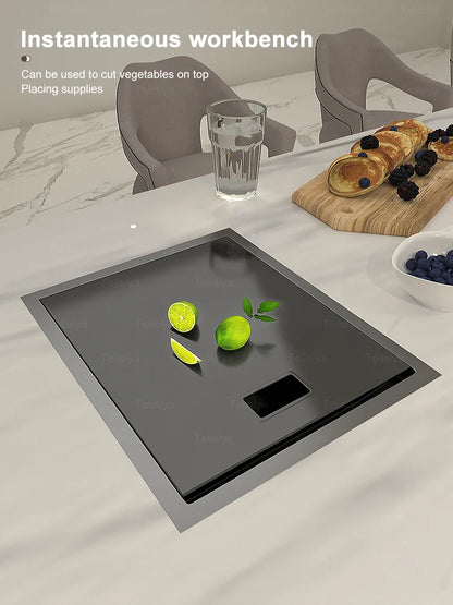 Hidden Kitchen Sink Bar Sink Kit Folding Faucet Drain Pipe,Drop-in Undermount Sink,Small Stainless Steel Sink for Workstation RV