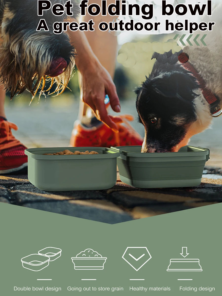Collapsible Dog Water Bowl, Portable Dog Bowl for Traveling, 2-in-1 Pet Food and Water Feeder - Travel Dog Bowls with Lid for Wa