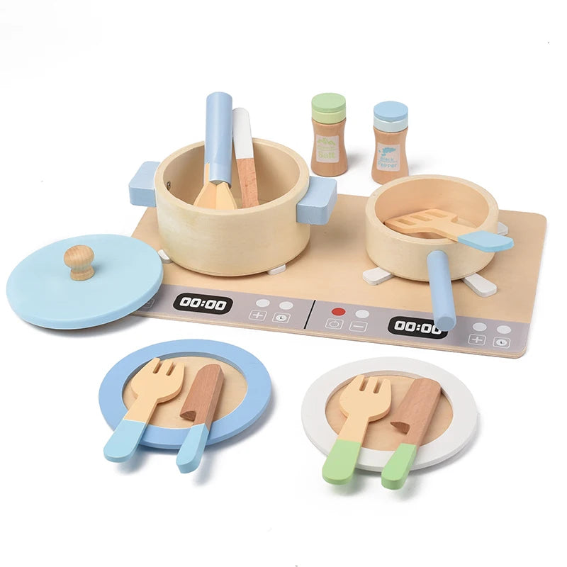 Wooden Toy Play House Early Education Simulation Kitchen Children Cooking Toys Gift