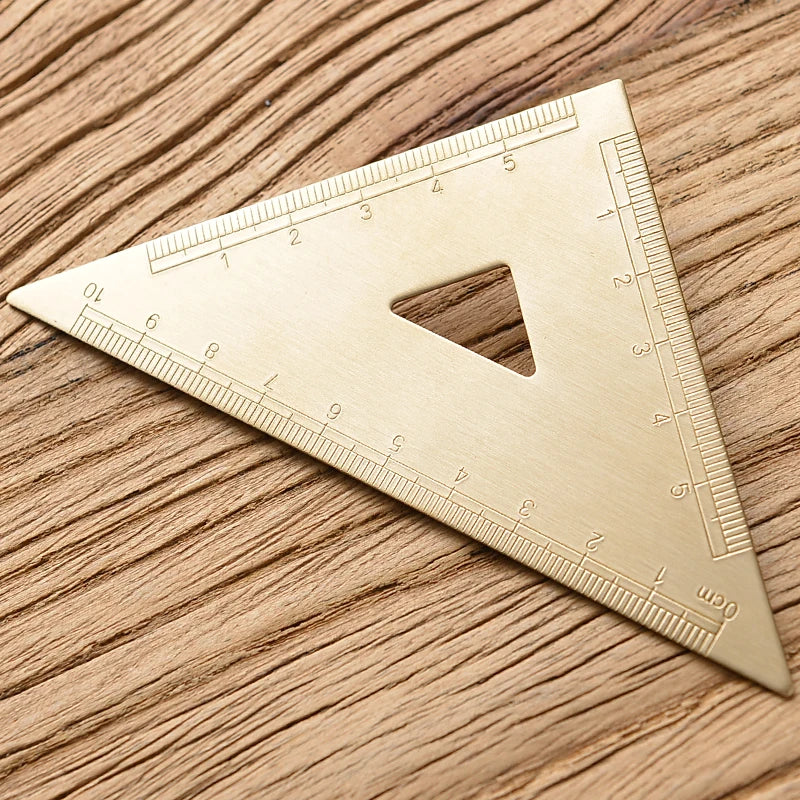Retro Brass Straight Rulers Centimeter Inches Metal Triangle Ruler Protractor Stationery Measuring Tool School Office Supplies