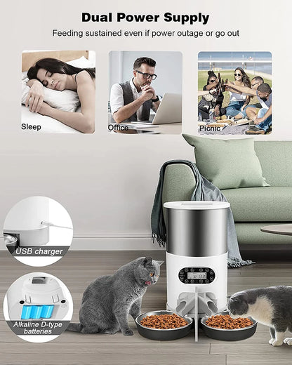 Cat Timing Feeder Smart APP Cat Feeder Stainless steel Double Meal Pet Food Remote Feeding Automatic Dispenser Suitable Cats Dog