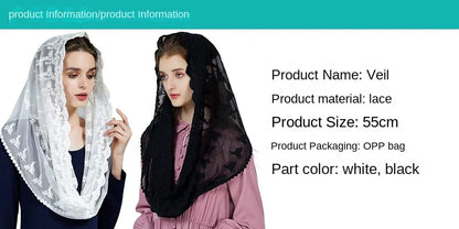 Latin Church White Bridal Lace Mantilla Veil Muslim Church Veil Shawl