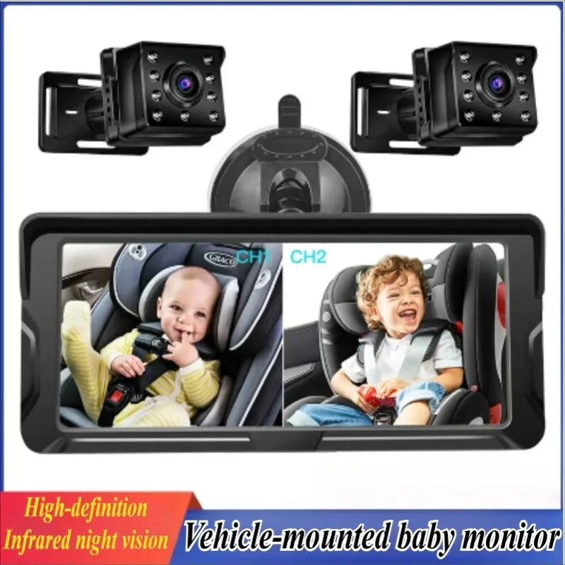 6.8 Inch Wireless Baby Car Monitor Dual Lens Full HD Screen Night Vision Rear Seat Camera System Easy Installation for SUV Sedan