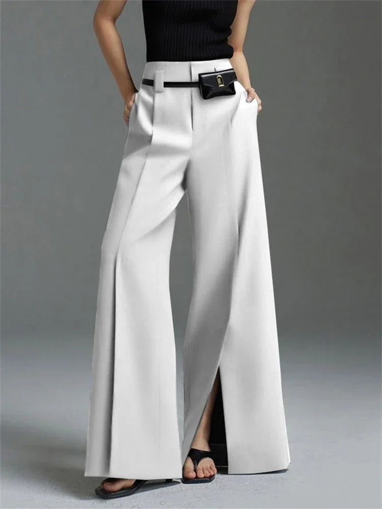 Office Lady Formal Commuter Pants  New Spring Autumn Split-front Pleated High-Waisted Wide Leg Trousers For Women