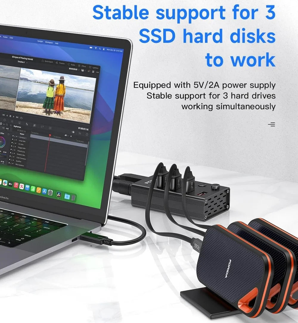 FORIDA USB C Hub 3.2 10Gbps 4/7 Port Aluminium Alloy Docking Stations Splitter LED Switches Adapter for MacBook Laptop Phone