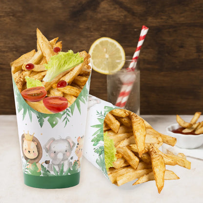 30PCS Jungle Animal Disposable Kraft Paper Slant Snack Cups Kraft Paper Slant Cups Snack Baking Cakes French Fries Containers