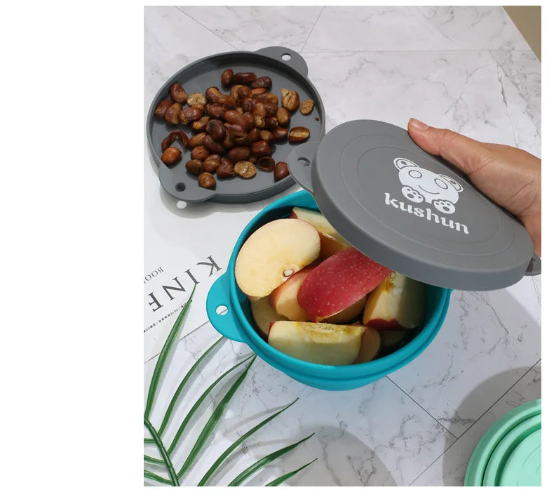 Travel Portable Silicone Folding Bowl Children's Travel Outdoor Tableware with Lid Foldable Noodle Bowl