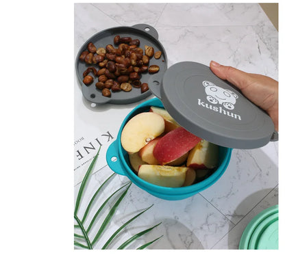 Travel Portable Silicone Folding Bowl Children's Travel Outdoor Tableware with Lid Foldable Noodle Bowl