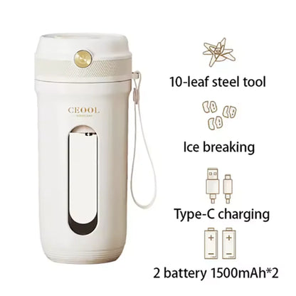 4/10 Blades Fruit Blender Cup with Detachable Straw USB Rechargeable Smoothie Maker Cup 350ML Mini Ice Crusher Office