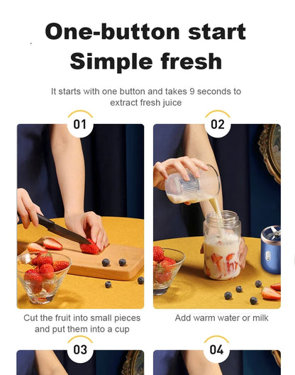 Portable Juicer Cup Smoothie Blender 6 Blade Blender Bottle Household Fruit Juicer Cup USB Rechargeable Juicer Kitchen Tool