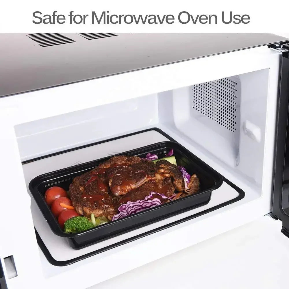 10PCS Black Plastic Disposable Food Containers with Lids - Ideal for Salads, Sandwiches, and Kitchen Fridge Storage