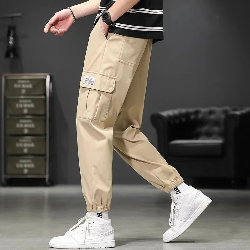 Classic Design Multi Pocket Cargo Pants, Men's Casual Loose Fit Drawstring Cargo Pants/Joggers For Spring Summer Outdoor
